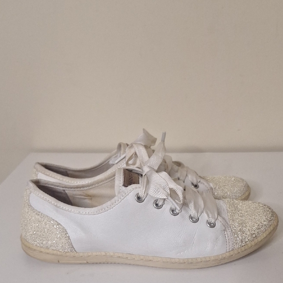 London Sole By Jane Winkwork White Sparkle Toe Ribbon Lace Moochers Size EU 40 - Picture 1 of 7